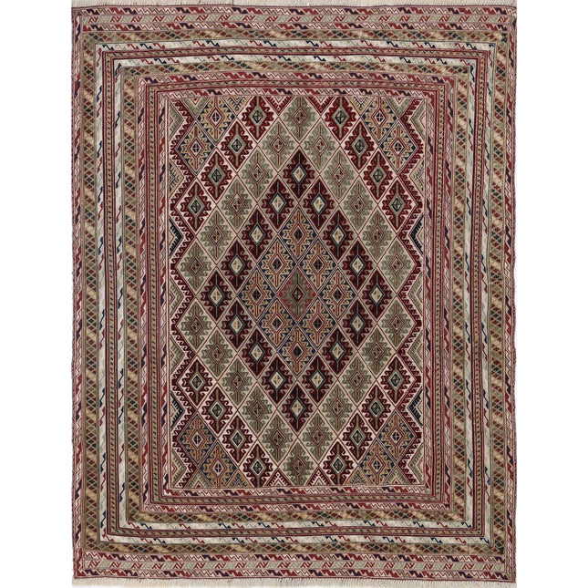 Nakhunak Kilim Hand-Woven Wool Kilim IVA0024289 - Natalia Rugs