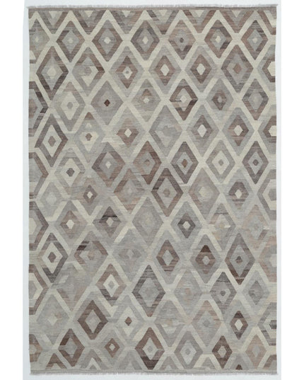 Natural Kilim 6' 7" X 9' 8" Hand Woven Wool Kilim 6' 7" X 9' 8" (201 X 295) / Ivory / Wool