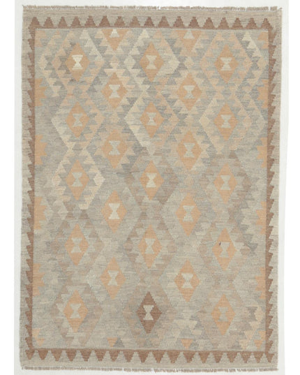 Natural Kilim 3' 5" X 4' 9" Hand Woven Wool Kilim 3' 5" X 4' 9" (104 X 145) / Grey / Wool