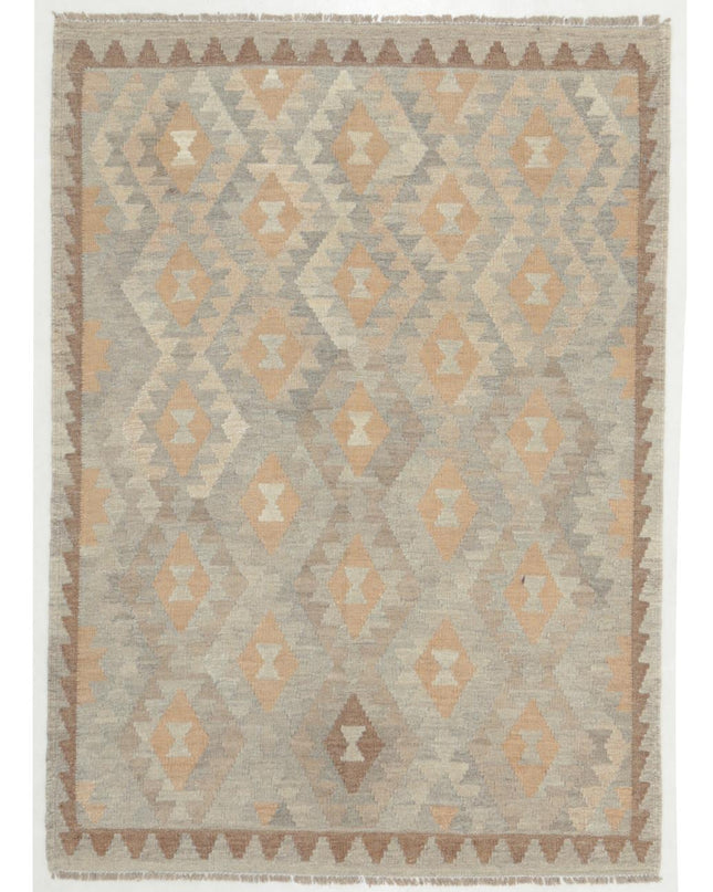 Natural Kilim 3' 5" X 4' 9" Hand Woven Wool Kilim 3' 5" X 4' 9" (104 X 145) / Grey / Wool