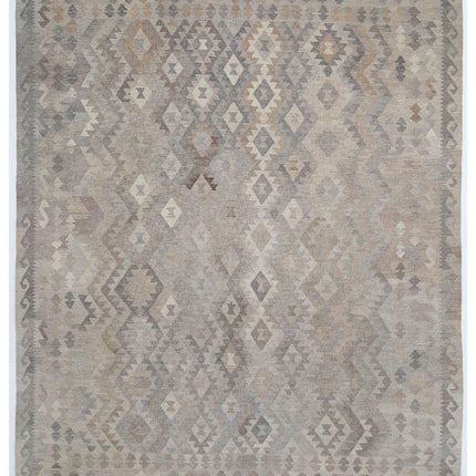 Natural Kilim 8' 1" X 9' 9" Hand Woven Wool Kilim 8' 1" X 9' 9" (246 X 297) / Grey / Wool