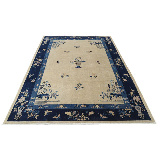 Nickel 6' 0" X 8' 8" Hand Knotted Wool Rug 6' 0" X 8' 8" (183 X 264) / Ivory / Blue