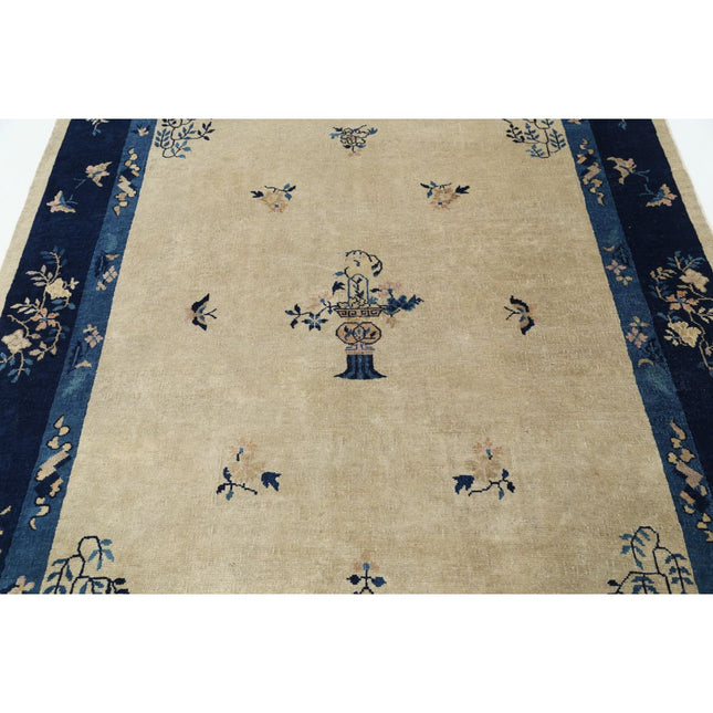 Nickel 6' 0" X 8' 8" Hand Knotted Wool Rug 6' 0" X 8' 8" (183 X 264) / Ivory / Blue