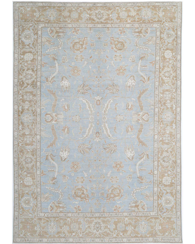Oushak 10' 2" X 14' 10" Hand Knotted Wool Rug 10' 2" X 14' 10" (310 X 452) / Blue / Wool