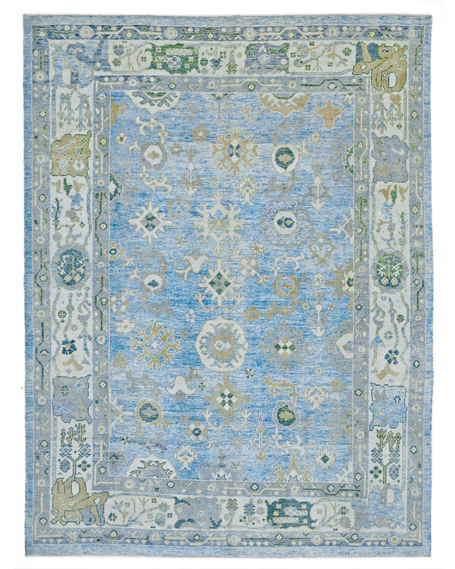 Oushak 9' 7" X 12' 7" Hand Knotted Wool Rug 9' 7" X 12' 7" (292 X 383) / Blue / Wool