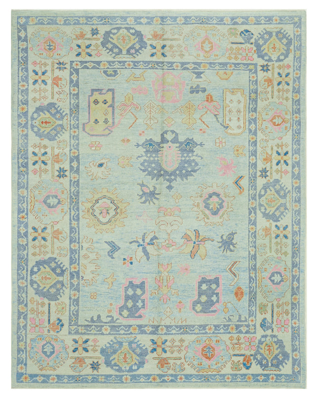 Oushak 7' 9" X 10' 1" Hand Knotted Wool Rug 7' 9" X 10' 1" (236 X 307) / Blue / Wool