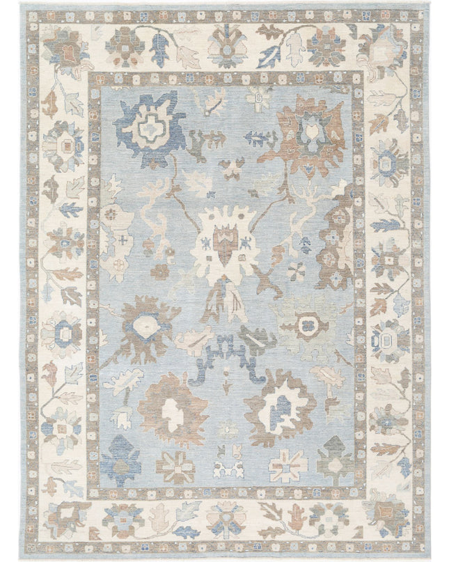 Oushak 9' 10" X 13' 6" Hand Knotted Wool Rug 9' 10" X 13' 6" (300 X 411) / Blue / Wool