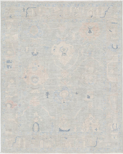 Oushak 7' 10" X 9' 9" Hand Knotted Wool Rug 7' 10" X 9' 9" (239 X 297) / Grey / Wool