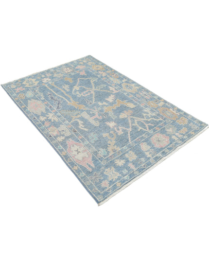 Oushak 4' 0" X 5' 10" Hand Knotted Wool Rug 4' 0" X 5' 10" (122 X 178) / Blue / Wool