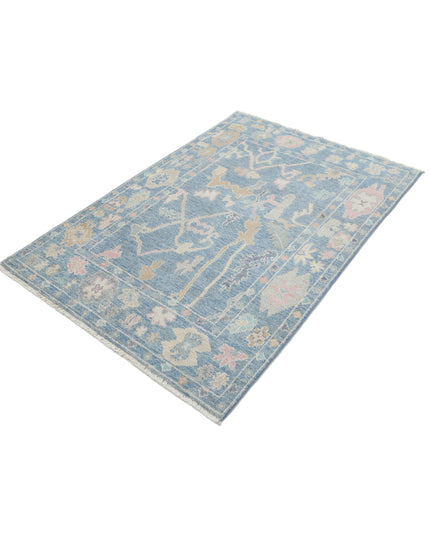 Oushak 4' 0" X 5' 10" Hand Knotted Wool Rug 4' 0" X 5' 10" (122 X 178) / Blue / Wool
