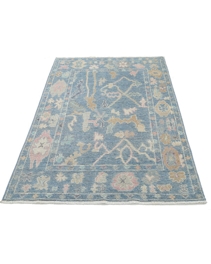 Oushak 4' 0" X 5' 10" Hand Knotted Wool Rug 4' 0" X 5' 10" (122 X 178) / Blue / Wool