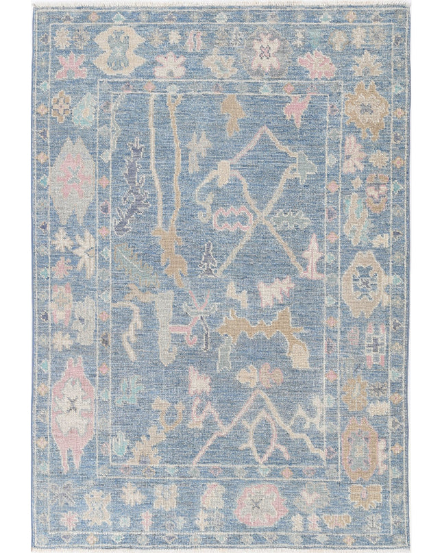 Oushak 4' 0" X 5' 10" Hand Knotted Wool Rug 4' 0" X 5' 10" (122 X 178) / Blue / Wool