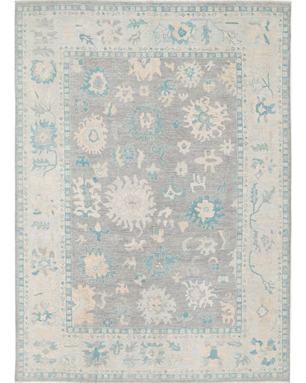 Oushak 9' 9" X 13' 7" Hand Knotted Wool Rug 9' 9" X 13' 7" (297 X 414) / Grey / Wool