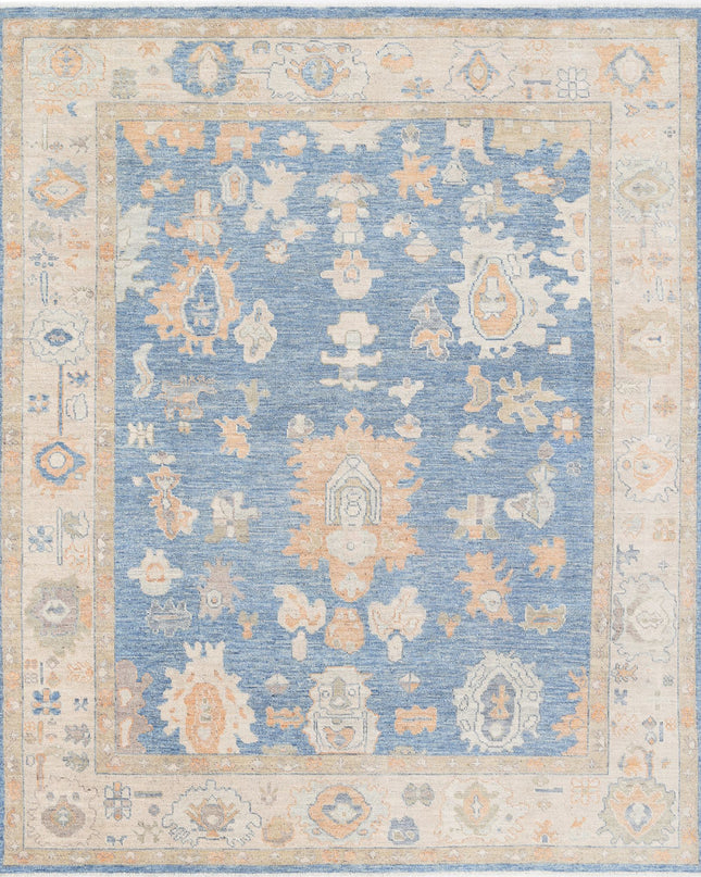 Oushak 7' 11" X 9' 10" Hand Knotted Wool Rug 7' 11" X 9' 10" (241 X 300) / Blue / Wool