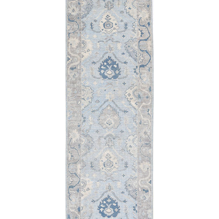 Oushak 3' 2" X 9' 7" Hand Knotted Wool Rug 3' 2" X 9' 7" (97 X 292) / Blue / Wool