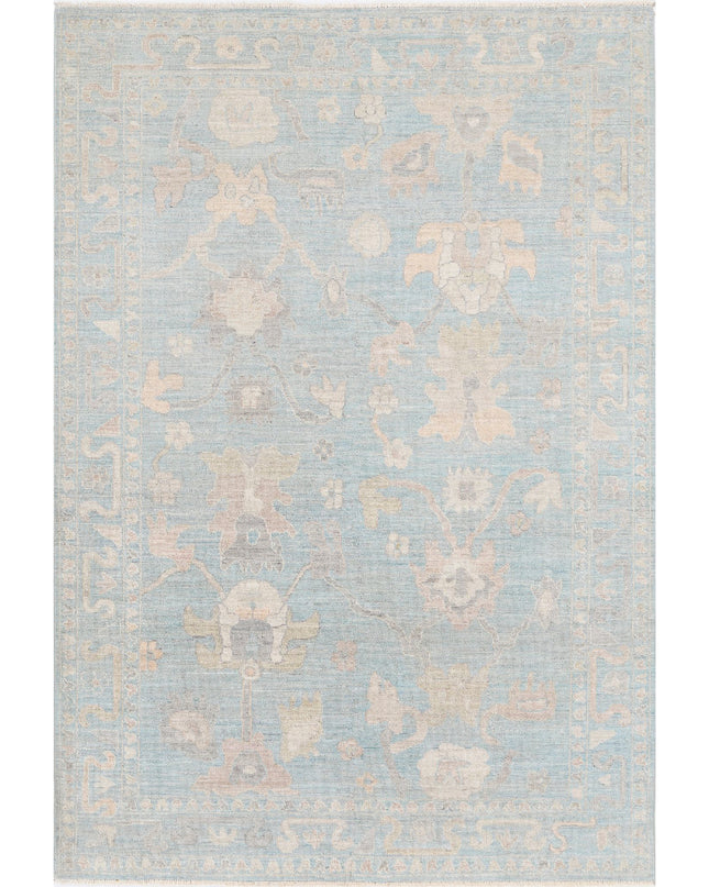 Oushak 6' 0" X 8' 10" Hand Knotted Wool Rug 6' 0" X 8' 10" (183 X 269) / Green / Wool