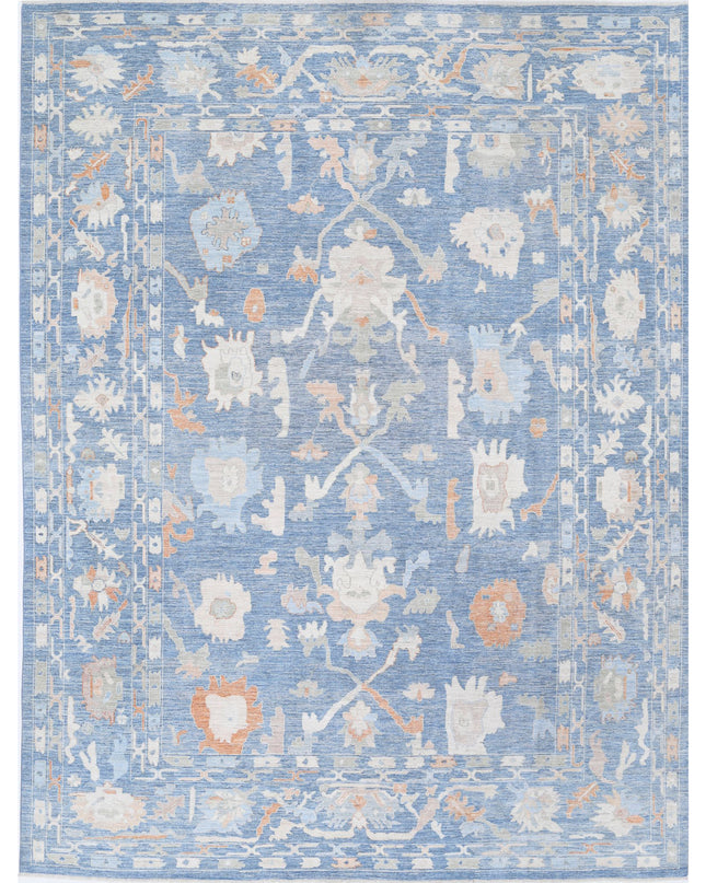 Oushak 10' 4" X 13' 9" Hand Knotted Wool Rug 10' 4" X 13' 9" (315 X 419) / Blue / Wool