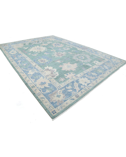 Oushak 10' 6" X 14' 6" Hand Knotted Wool Rug 10' 6" X 14' 6" (320 X 442) / Green / Wool