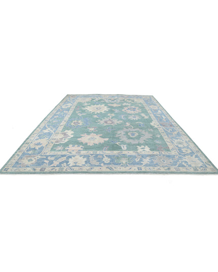 Oushak 10' 6" X 14' 6" Hand Knotted Wool Rug 10' 6" X 14' 6" (320 X 442) / Green / Wool