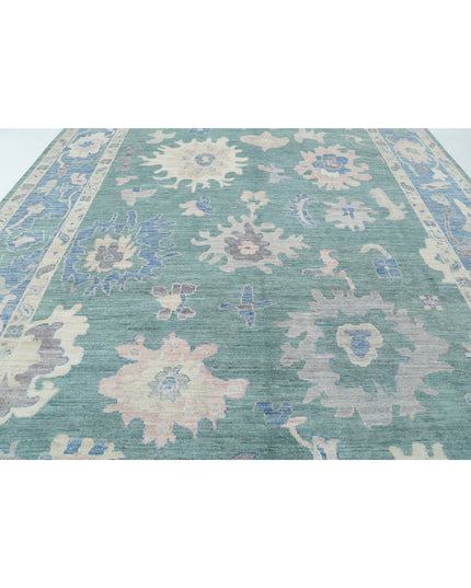 Oushak 10' 6" X 14' 6" Hand Knotted Wool Rug 10' 6" X 14' 6" (320 X 442) / Green / Wool