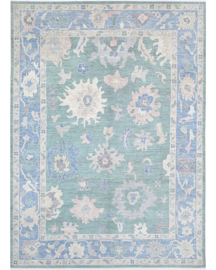Oushak 10' 6" X 14' 6" Hand Knotted Wool Rug 10' 6" X 14' 6" (320 X 442) / Green / Wool