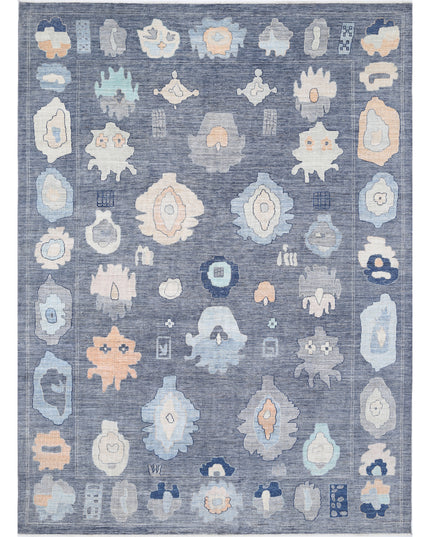Oushak 10' 4" X 14' 0" Hand Knotted Wool Rug 10' 4" X 14' 0" (315 X 427) / Charcoal / Wool