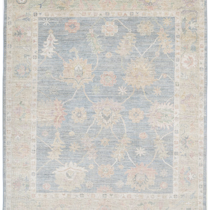 Oushak 6' 7" X 8' 1" Hand Knotted Wool Rug 6' 7" X 8' 1" (201 X 246) / Blue / Wool