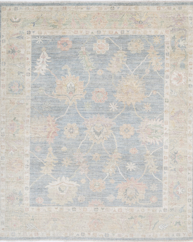 Oushak 6' 7" X 8' 1" Hand Knotted Wool Rug 6' 7" X 8' 1" (201 X 246) / Blue / Wool