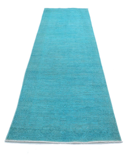 Overdye 2' 10" X 10' 2" Hand Knotted Wool Rug 2' 10" X 10' 2" (86 X 310) / Teal / Wool