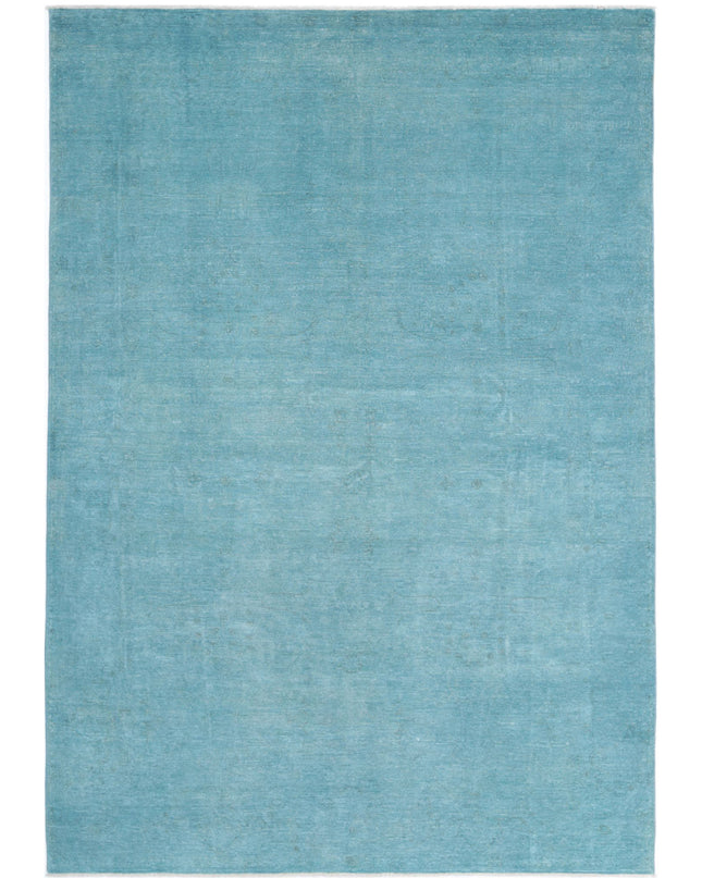 Overdye 6' 9" X 9' 9" Hand Knotted Wool Rug 6' 9" X 9' 9" (206 X 297) / Teal / Wool