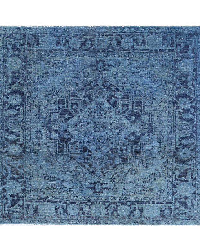 Overdye 4' 1" X 4' 4" Hand Knotted Wool Rug 4' 1" X 4' 4" (124 X 132) / Blue / Wool