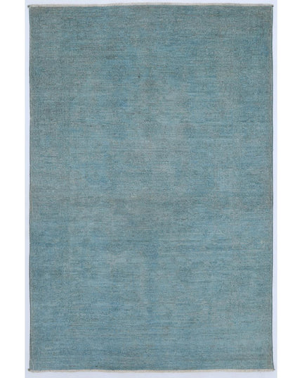 Overdye 4' 0" X 5' 11" Hand Knotted Wool Rug 4' 0" X 5' 11" (122 X 180) / Green / Wool