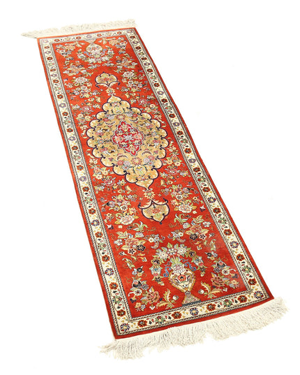 Qum 1' 7" X 5' 3" Hand Knotted Silk Rug 1' 7" X 5' 3" (48 X 160) / Rust / Silk