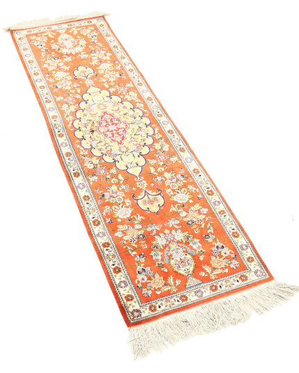 Qum 1' 7" X 5' 3" Hand Knotted Silk Rug 1' 7" X 5' 3" (48 X 160) / Rust / Silk