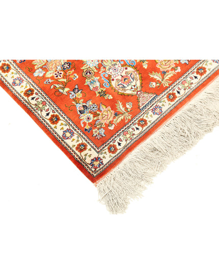 Qum 1' 7" X 5' 3" Hand Knotted Silk Rug 1' 7" X 5' 3" (48 X 160) / Rust / Silk