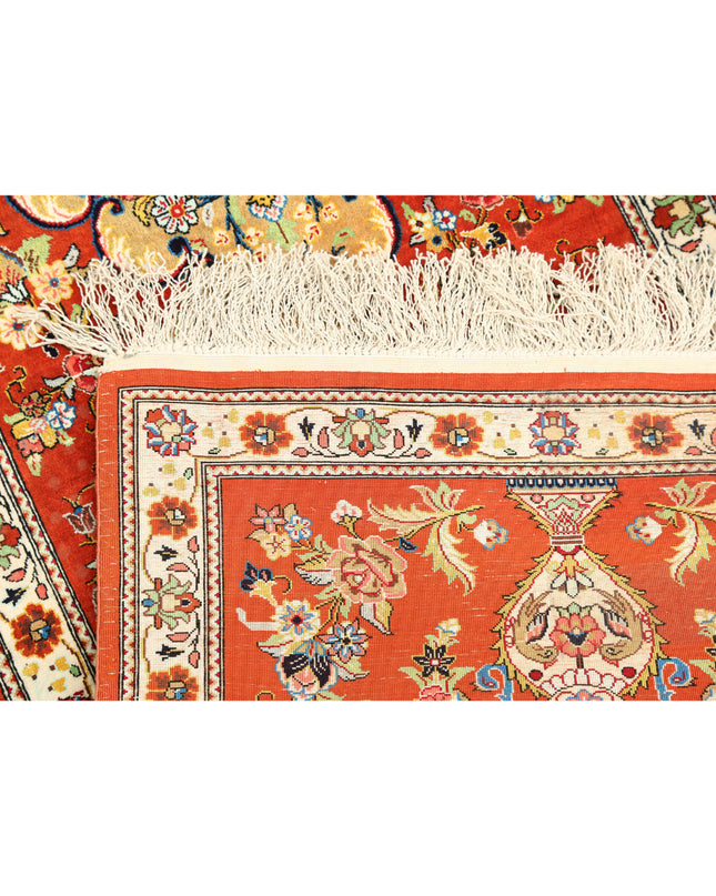 Qum 1' 7" X 5' 3" Hand Knotted Silk Rug 1' 7" X 5' 3" (48 X 160) / Rust / Silk