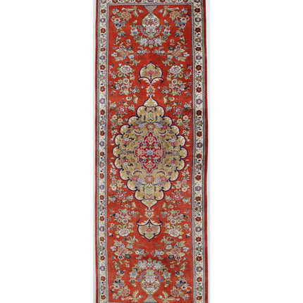 Qum 1' 7" X 5' 3" Hand Knotted Silk Rug 1' 7" X 5' 3" (48 X 160) / Rust / Silk