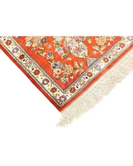 Qum 1' 7" X 5' 3" Hand Knotted Silk Rug 1' 7" X 5' 3" (48 X 160) / Rust / Silk