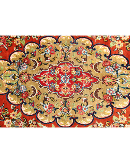 Qum 1' 7" X 5' 3" Hand Knotted Silk Rug 1' 7" X 5' 3" (48 X 160) / Rust / Silk