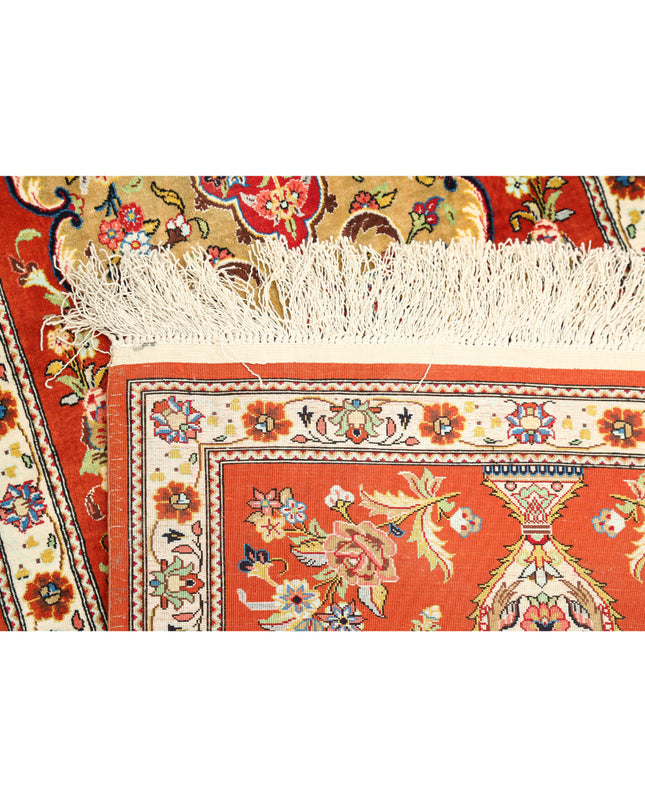 Qum 1' 7" X 5' 3" Hand Knotted Silk Rug 1' 7" X 5' 3" (48 X 160) / Rust / Silk