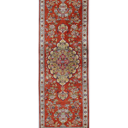 Qum 1' 7" X 5' 3" Hand Knotted Silk Rug 1' 7" X 5' 3" (48 X 160) / Rust / Silk