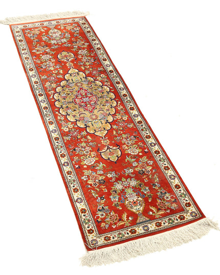 Qum 1' 7" X 5' 3" Hand Knotted Silk Rug 1' 7" X 5' 3" (48 X 160) / Rust / Silk