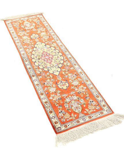 Qum 1' 7" X 5' 3" Hand Knotted Silk Rug 1' 7" X 5' 3" (48 X 160) / Rust / Silk