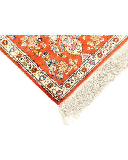 Qum 1' 7" X 5' 3" Hand Knotted Silk Rug 1' 7" X 5' 3" (48 X 160) / Rust / Silk