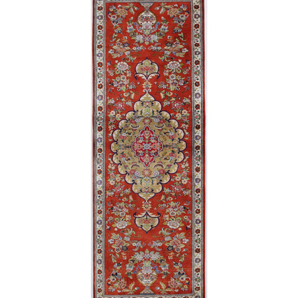 Qum 1' 7" X 5' 3" Hand Knotted Silk Rug 1' 7" X 5' 3" (48 X 160) / Rust / Silk