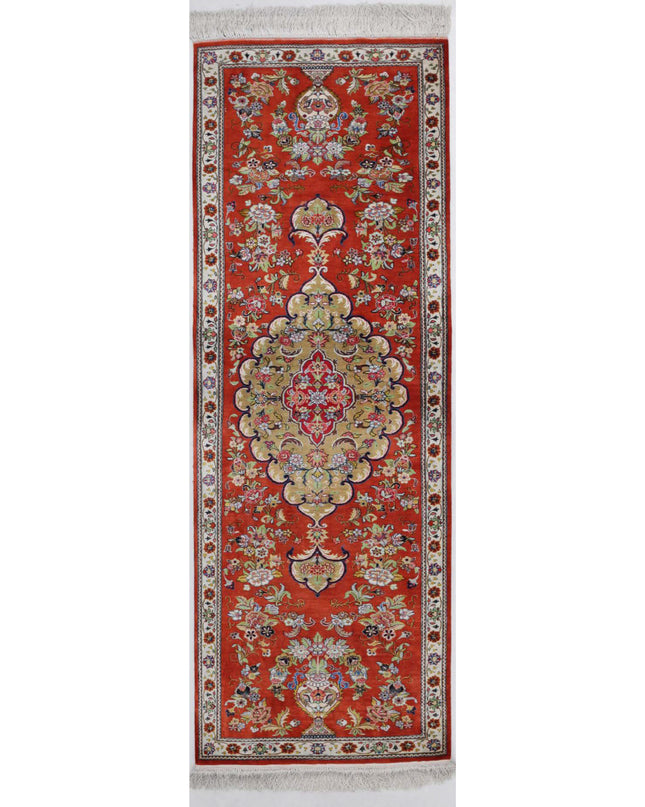 Qum 1' 7" X 5' 3" Hand Knotted Silk Rug 1' 7" X 5' 3" (48 X 160) / Rust / Silk