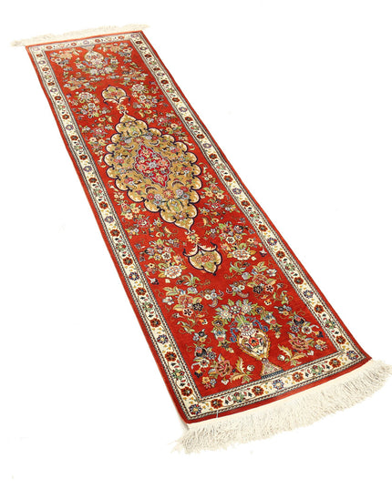 Qum 1' 7" X 5' 3" Hand Knotted Silk Rug 1' 7" X 5' 3" (48 X 160) / Rust / Silk
