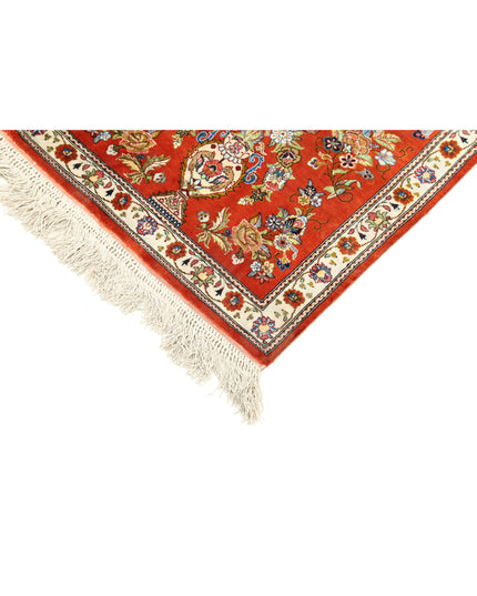 Qum 1' 7" X 5' 3" Hand Knotted Silk Rug 1' 7" X 5' 3" (48 X 160) / Rust / Silk