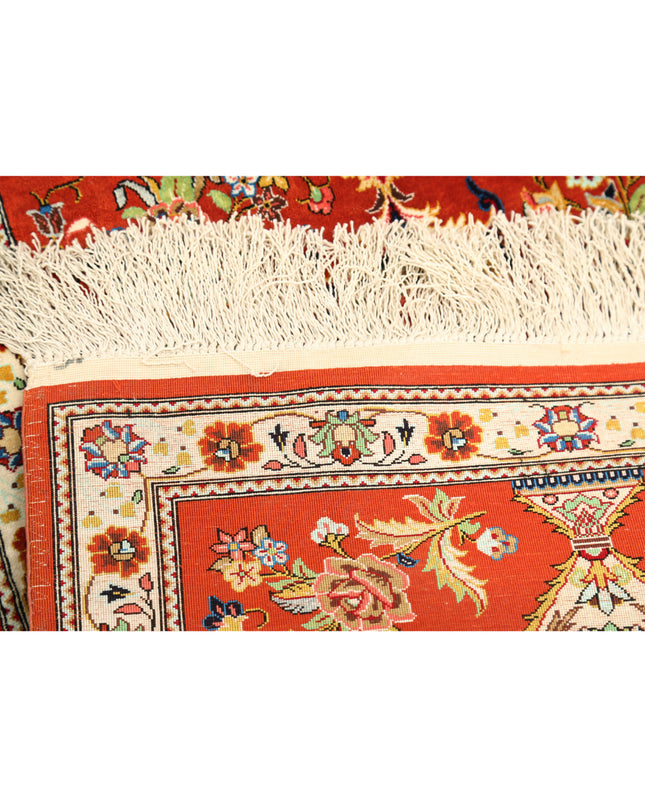 Qum 1' 7" X 5' 3" Hand Knotted Silk Rug 1' 7" X 5' 3" (48 X 160) / Rust / Silk