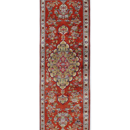 Qum 1' 7" X 5' 3" Hand Knotted Silk Rug 1' 7" X 5' 3" (48 X 160) / Rust / Silk